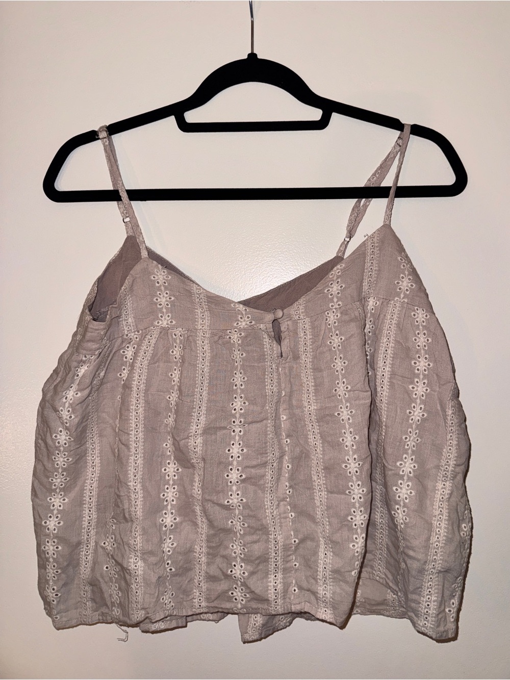 Embroidered Eyelet Spaghetti Strap Tank - Taupe